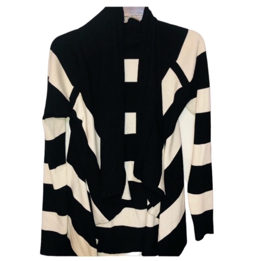 White House Black Market Medium black & White waterfall front striped sweater
